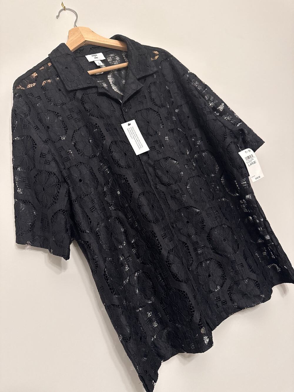 Mode of One Black Crochet Lace Shirt NWT Size L